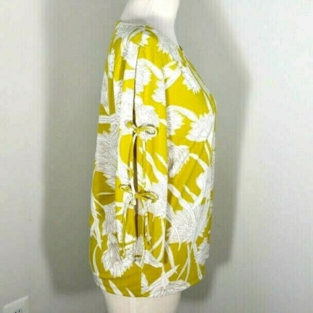 Ann Taylor tie string slit sleeves mustard blouse